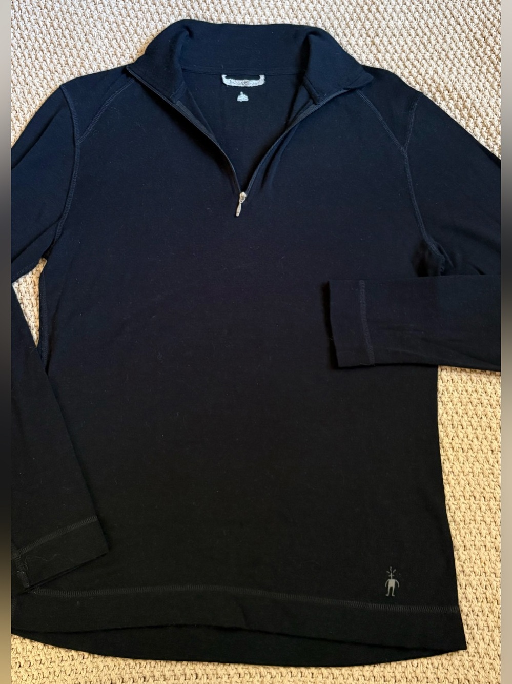SMARTWOOL Black Quarter-Zip Men's Merino Wool Base Layer Sweater Large